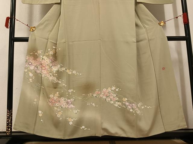 平和屋着物●訪問着　友禅　作家物　枝花文　暈し染め　正絹　逸品　AABI7421ph