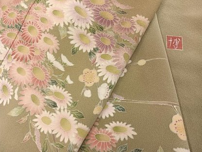 平和屋着物●訪問着　友禅　作家物　枝花文　暈し染め　正絹　逸品　AABI7421ph