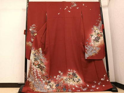 平和屋着物●豪華振袖　駒刺繍　御所車花文　暈し染め　金彩　正絹　逸品　AABI7422ph