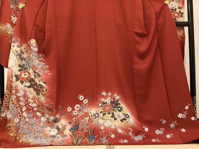 平和屋着物●豪華振袖　駒刺繍　御所車花文　暈し染め　金彩　正絹　逸品　AABI7422ph