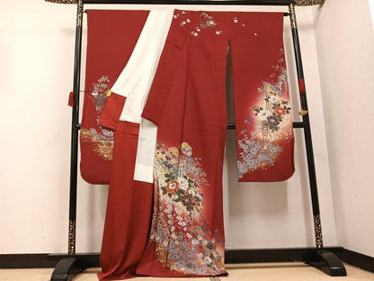 平和屋着物●豪華振袖　駒刺繍　御所車花文　暈し染め　金彩　正絹　逸品　AABI7422ph