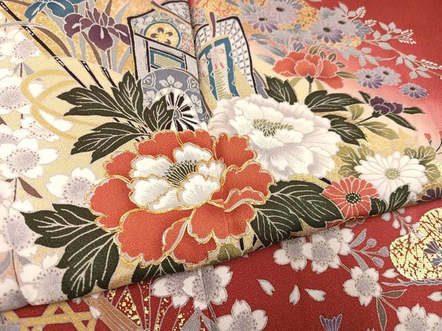 平和屋着物●豪華振袖　駒刺繍　御所車花文　暈し染め　金彩　正絹　逸品　AABI7422ph
