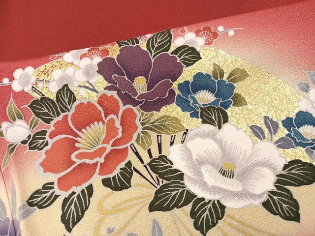平和屋着物●豪華振袖　駒刺繍　御所車花文　暈し染め　金彩　正絹　逸品　AABI7422ph