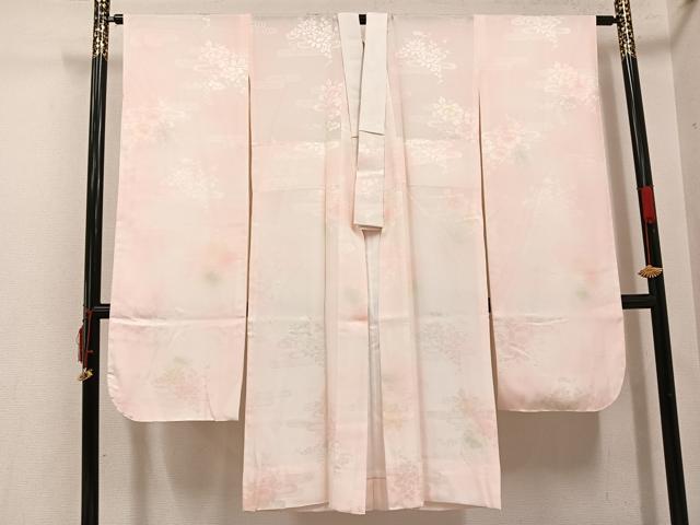 平和屋着物●振袖用長襦袢　無双仕立て　草花地紋　暈し染め　正絹　逸品　未使用　AABI7423ph