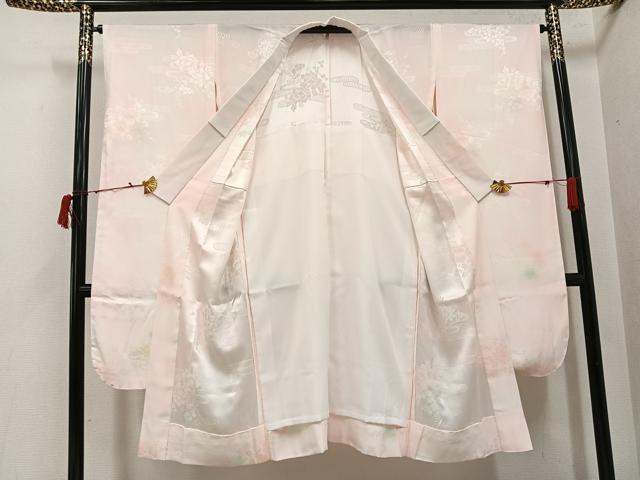 平和屋着物●振袖用長襦袢　無双仕立て　草花地紋　暈し染め　正絹　逸品　未使用　AABI7423ph