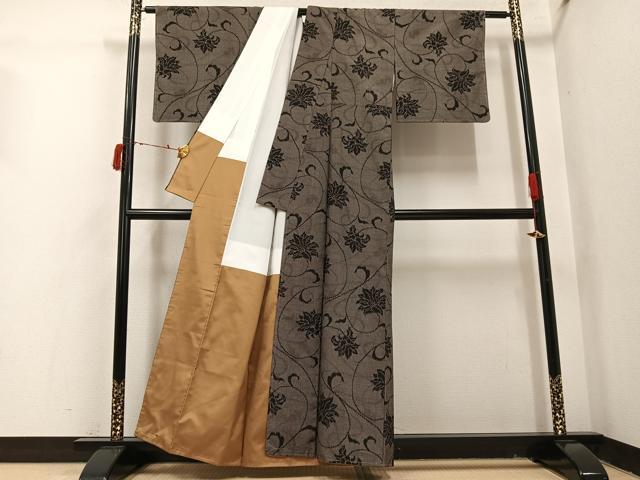 平和屋着物●上質な紬　花唐草文　正絹　逸品　未使用　AABI7425ph
