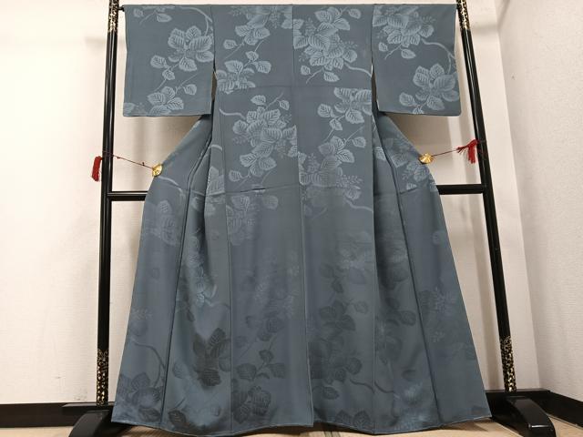 平和屋着物●上質な色無地　草花地紋　灰色　大丸扱い　正絹　逸品　未使用　AABI7426ph