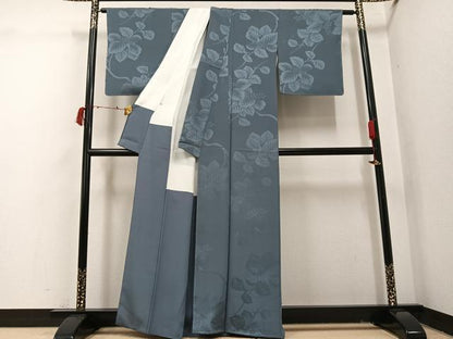 平和屋着物●上質な色無地　草花地紋　灰色　大丸扱い　正絹　逸品　未使用　AABI7426ph