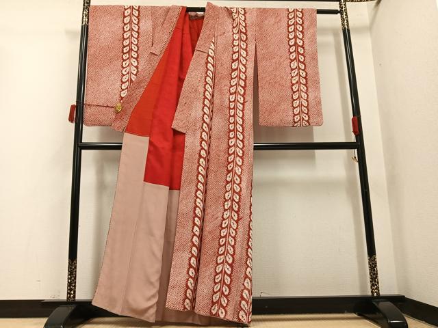 平和屋着物●アンティーク　大正ロマン　小紋　絞り　間道　正絹　逸品　AABI7428ph