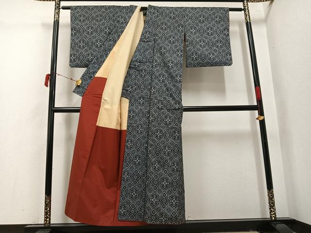平和屋着物●本場大島紬　割込み絣　松皮菱文　正絹　逸品　AABI7430ph