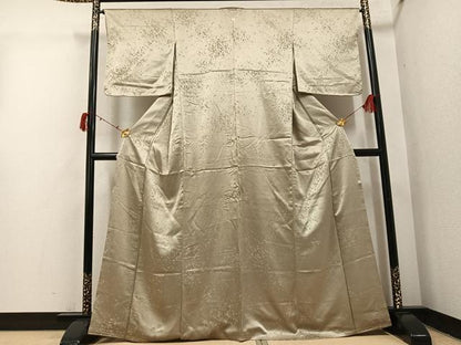 平和屋着物●上質な色無地　霞地紋　利休白茶色　正絹　逸品　未使用　AABI7432ph