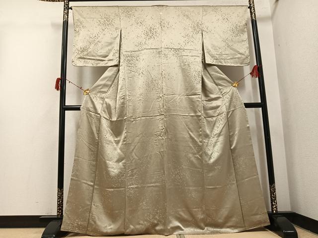 平和屋着物●上質な色無地　霞地紋　利休白茶色　正絹　逸品　未使用　AABI7432ph