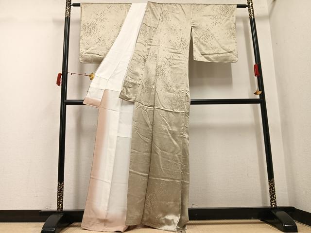 平和屋着物●上質な色無地　霞地紋　利休白茶色　正絹　逸品　未使用　AABI7432ph