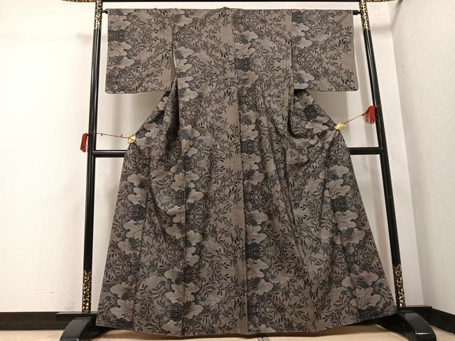 平和屋着物●本場大島紬　カタス9マルキ　草花文　正絹　逸品　未使用　AABI7433ph