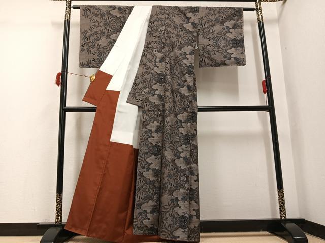 平和屋着物●本場大島紬　カタス9マルキ　草花文　正絹　逸品　未使用　AABI7433ph