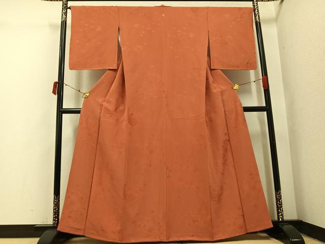 平和屋着物●上質な色無地　花車地紋　樺色　正絹　逸品　AABI7434ph
