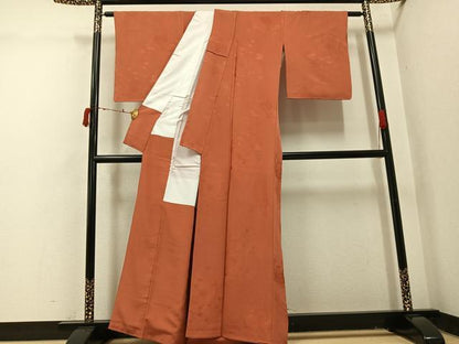 平和屋着物●上質な色無地　花車地紋　樺色　正絹　逸品　AABI7434ph
