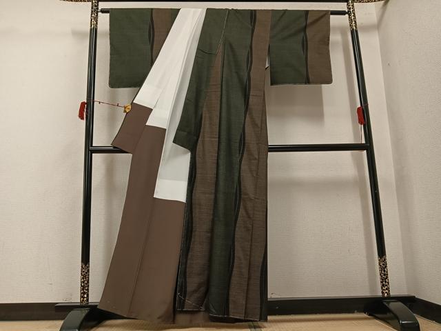 平和屋着物●本場大島紬　カタス7マルキ　間道　正絹　逸品　未使用　AABI7436ph
