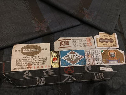 平和屋着物●藍造り国選定無形文化財 藍師・佐藤昭人 本場大島紬 古代染色純泥染め 舞蝶間道 有村栄男作 証紙付き 正絹 逸品 AABI7437ph