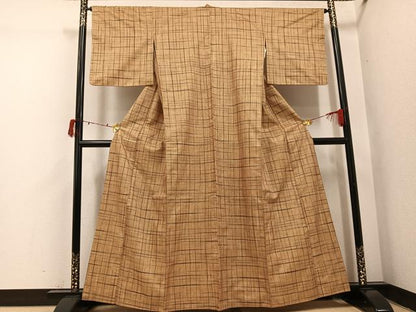 平和屋着物●上質な紬　格子　正絹　逸品　AABI7443ph