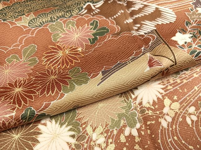 平和屋着物●訪問着　駒刺繍　松竹梅御所車文　金彩　正絹　逸品　AABI7445ph