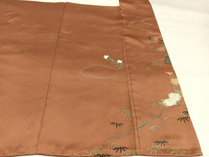 平和屋着物●訪問着　駒刺繍　松竹梅御所車文　金彩　正絹　逸品　AABI7445ph