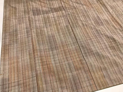平和屋着物●阿仙薬染絣　綾音格子　渡源織物謹製　反端付き　正絹　逸品　未使用　AABI7446ph