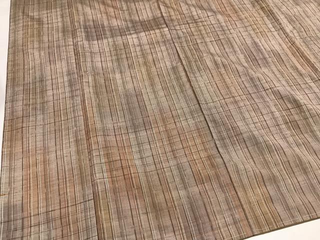 平和屋着物●阿仙薬染絣　綾音格子　渡源織物謹製　反端付き　正絹　逸品　未使用　AABI7446ph