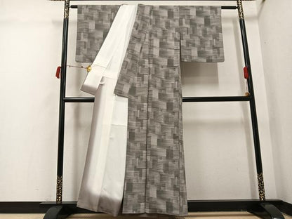 平和屋着物●上質な小紋　お召地　幾何学文様　正絹　逸品　AABI7447ph
