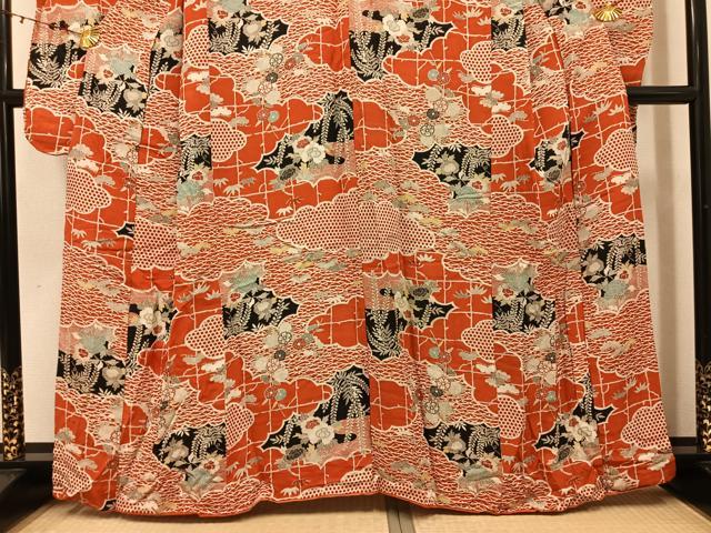平和屋本店●アンティーク　大正ロマン　振袖　草花文　正絹　逸品　AABI7450ph