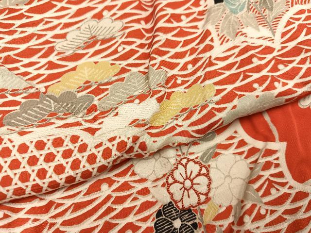 平和屋本店●アンティーク　大正ロマン　振袖　草花文　正絹　逸品　AABI7450ph