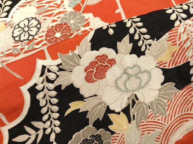 平和屋本店●アンティーク　大正ロマン　振袖　草花文　正絹　逸品　AABI7450ph