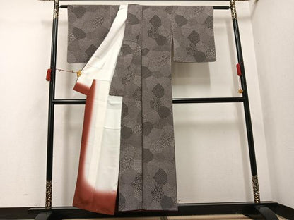 平和屋着物●江戸小紋　作家物　寄せ小紋柄　黒地　正絹　逸品　未使用　AABI7451ph