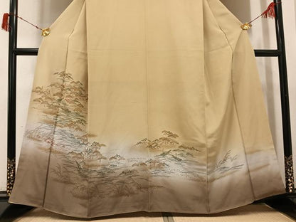 平和屋着物●色留訪問着　刺繍　浜松笹舟文　暈し染め　金糸　正絹　逸品　AABI7452ph