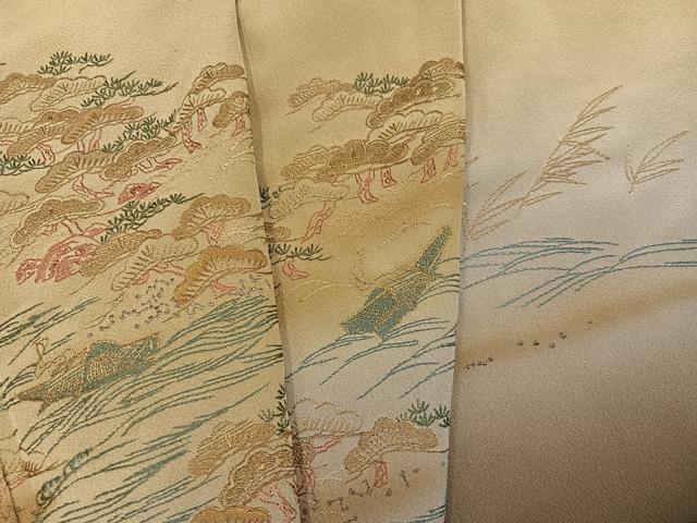 平和屋着物●色留訪問着　刺繍　浜松笹舟文　暈し染め　金糸　正絹　逸品　AABI7452ph