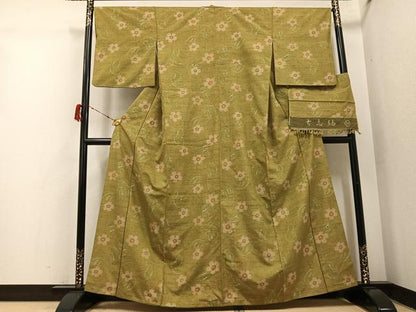 平和屋着物●古志紬　加納別誂え　更紗文　反端付き　正絹　逸品　AABI7453ph