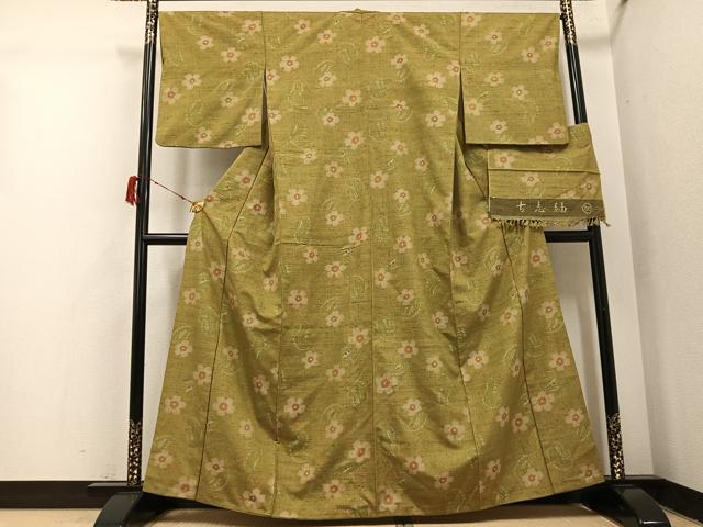 平和屋着物●古志紬　加納別誂え　更紗文　反端付き　正絹　逸品　AABI7453ph