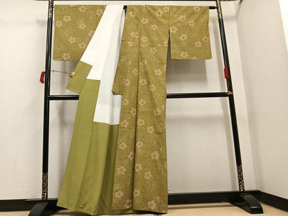 平和屋着物●古志紬　加納別誂え　更紗文　反端付き　正絹　逸品　AABI7453ph