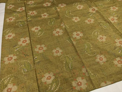 平和屋着物●古志紬　加納別誂え　更紗文　反端付き　正絹　逸品　AABI7453ph