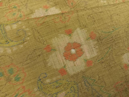 平和屋着物●古志紬　加納別誂え　更紗文　反端付き　正絹　逸品　AABI7453ph