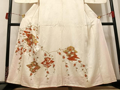 平和屋着物●訪問着　友禅　駒刺繍　松皮菱花文　金彩　正絹　逸品　AABI7455ph