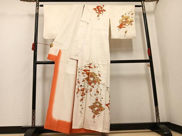 平和屋着物●訪問着　友禅　駒刺繍　松皮菱花文　金彩　正絹　逸品　AABI7455ph