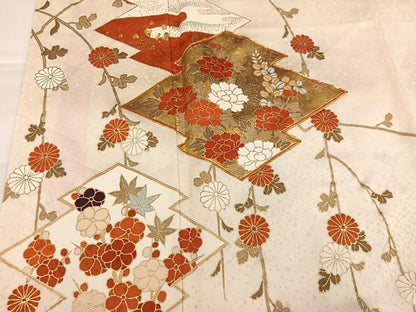 平和屋着物●訪問着　友禅　駒刺繍　松皮菱花文　金彩　正絹　逸品　AABI7455ph