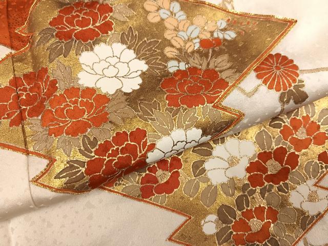平和屋着物●訪問着　友禅　駒刺繍　松皮菱花文　金彩　正絹　逸品　AABI7455ph