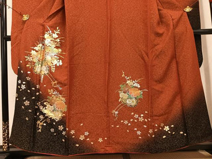 平和屋着物●豪華振袖　花車文　暈し染め　金銀彩　金通し地　正絹　逸品　AABI7456ph