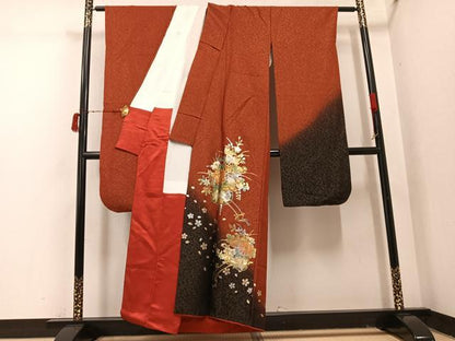 平和屋着物●豪華振袖　花車文　暈し染め　金銀彩　金通し地　正絹　逸品　AABI7456ph