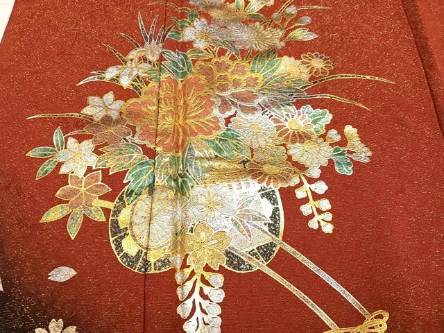 平和屋着物●豪華振袖　花車文　暈し染め　金銀彩　金通し地　正絹　逸品　AABI7456ph