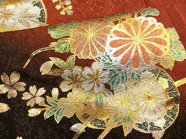 平和屋着物●豪華振袖　花車文　暈し染め　金銀彩　金通し地　正絹　逸品　AABI7456ph