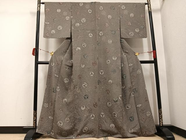 平和屋着物●上質な小紋　ろうけつ染　地紋起こし　草花文　正絹　逸品　AABI7458ph