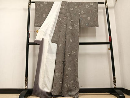平和屋着物●上質な小紋　ろうけつ染　地紋起こし　草花文　正絹　逸品　AABI7458ph